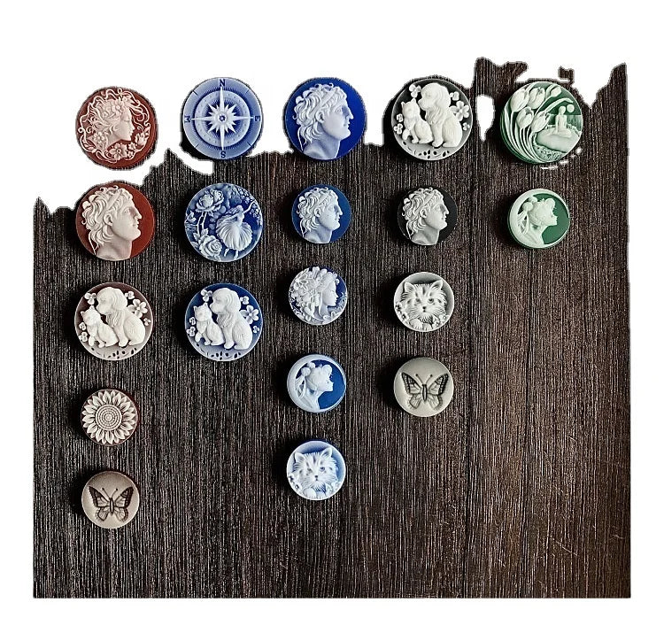 Heizun Original Cameos Factory 20mm  Blue Green Red Victorian Portrait Round Carved Agate Cabochons for Jewelry Making