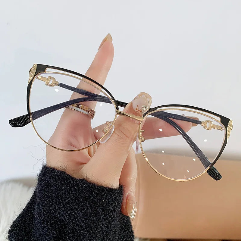 Fashion Photochromic Anti-blue Light Trendy Metal Non-degree Personalized Cat-eye Glasses Frame