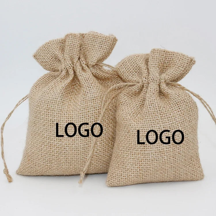 Factory Wholesale Natural Burlap Mini Packing Pouch Custom Logo Eco-Friendly Jute Drawstring Bag