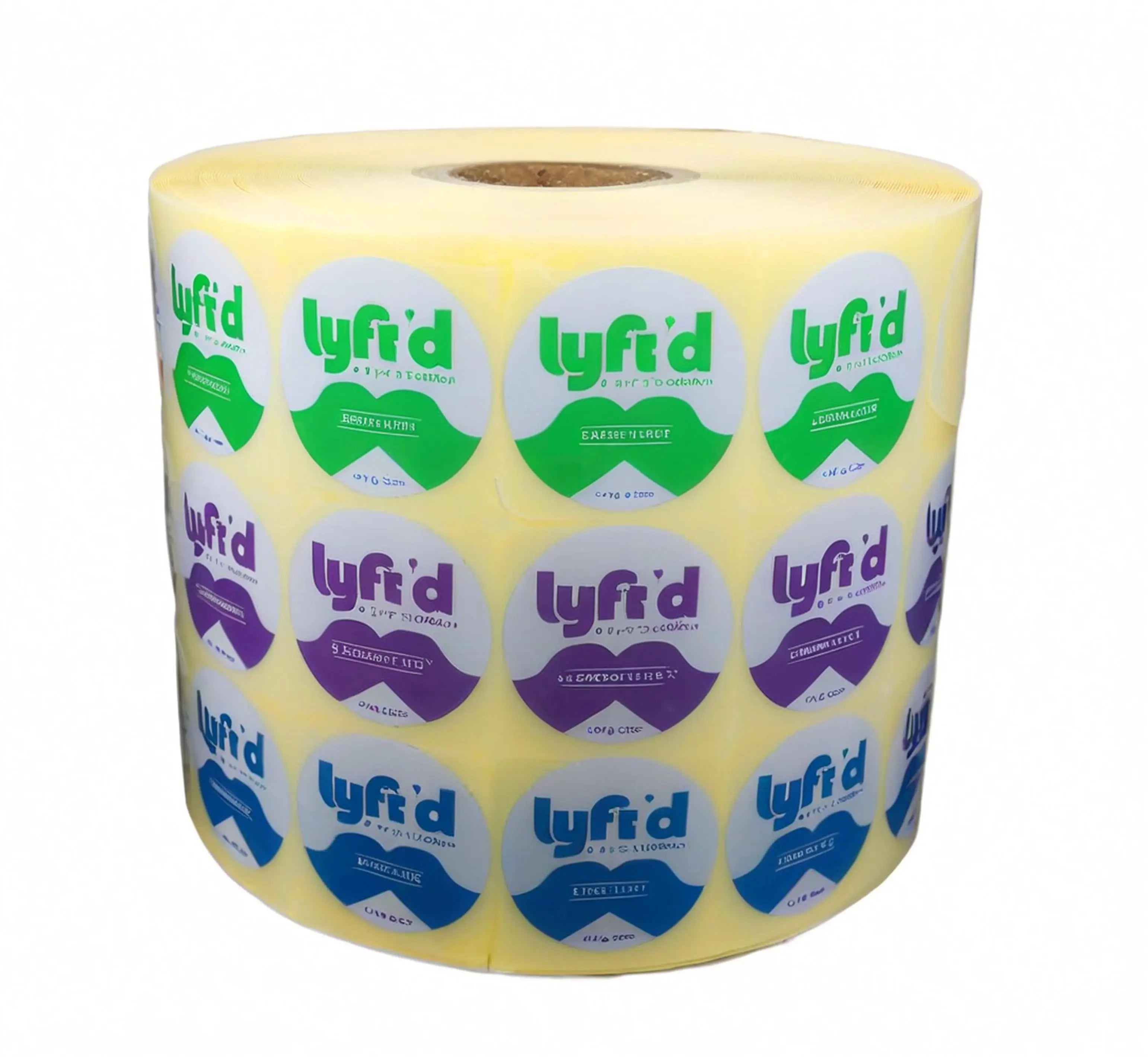 Custom Holographic Circle Labels Waterproof Adhesive Vinyl Sticker Roll for Pet Food Packaging for Snack Sandwich Candy Pizza