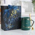 Luxury Gift Wholesale Creative European Custom Logo Coffee Cup Couple Marble Ceramic Mug With Spoon
