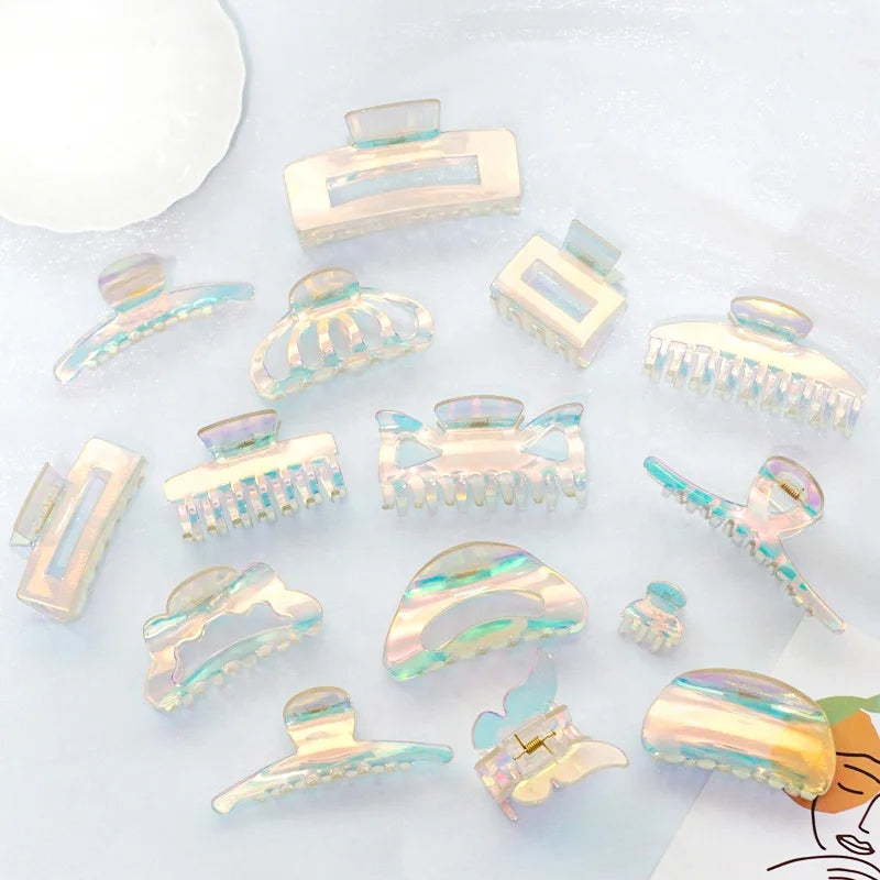 MIO Holographic Claw Clips Colorful Shapes Claw Hair Clip for Women Fancy Gradient Shark Clamp Hair Accessories Hairgrips