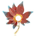 Women Fashion Dripping Oil Enamel Brooch Badge Scarf Corsage Hijji Elegant Luxury Pearl Beaded Maple Leaf Lapel Pin Brooch