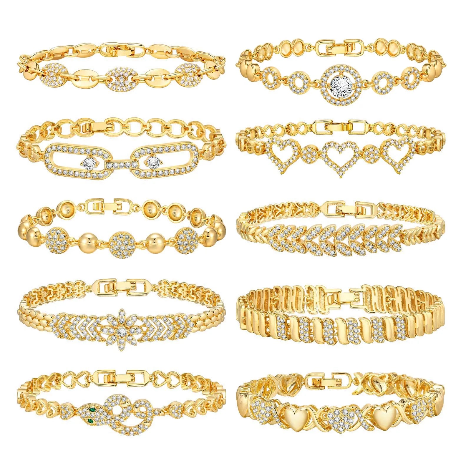 OAHLAN Jewelry Fashion Trendy 18K Gold Plated Cubic Zircon Inlay Charm Copper Bracelets for Women Anniversary