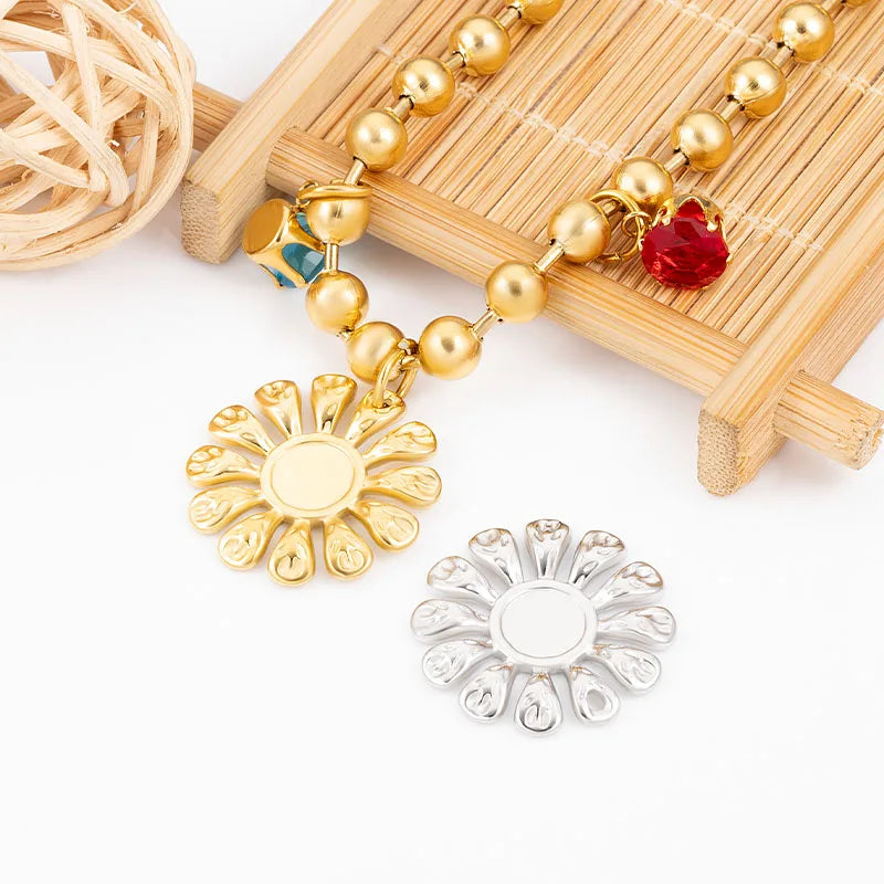 Stainless Steel Sunflower Pendant Heronsbill Charm for Children's Necklace & Earrings DIY Jewelry Making Accessories Gift Idea