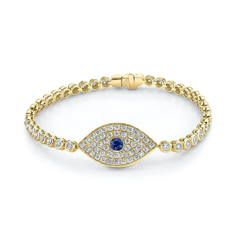 Gemnel Latest Trendy 925 Sterling Silver Gold Plated Tennis Evil Eye Zircon Bracelet Women