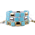 New Design 10mm Natural Stone Waterproof Stainless Steel Square Blue Turquoise Bracelet JBS12785