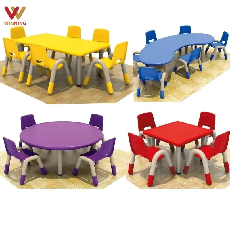 Montessori Kindergarten Wood Plastic Chair and Table Kids Classroom Children's Furniture Set Toddler Daycare Preschool Nursery