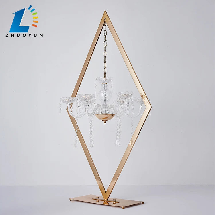 New Product Acrylic Electroplate Gold Wedding Decoration Rhombusz Candlestick Centerpiece