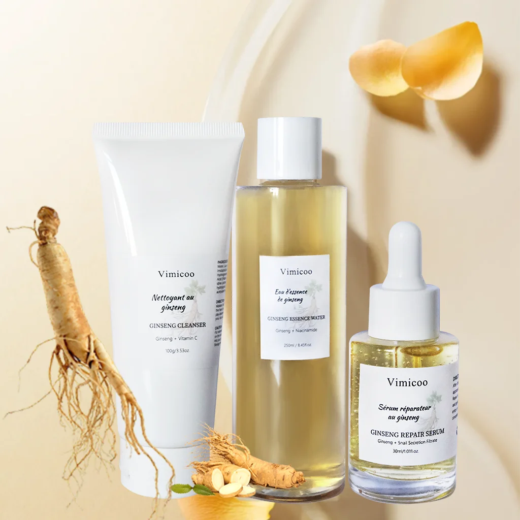 Private logo Skin Care Set Ginseng Extract Toner Serum Hydrating Anti-wrinkle Whitening Natural Cosmetic Product Skincare Kit