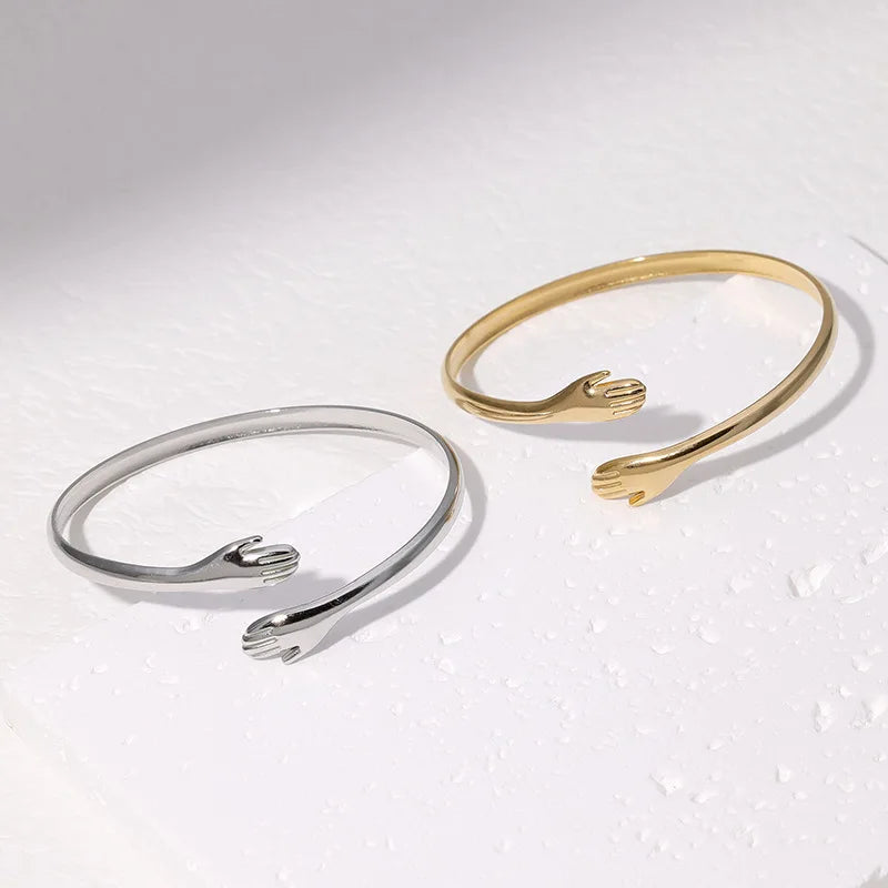 No Fading Personalized Stainless Steel Hugging Palm Hand Bangle Bracelet  Adjustable Cuff Friendship Bracelet