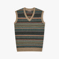 Relax Fit Old Money Style Men Pullover Knitwear V Neck Wool Fair Isle Jacquard Tank Top Men Sleeveless Sweaters