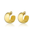 18k Gold Plated Classic Steel Jewelry Chunky Plain Wide Stud C Design Thick Gold Dome Hoops Curved Hoop Earrings for Women