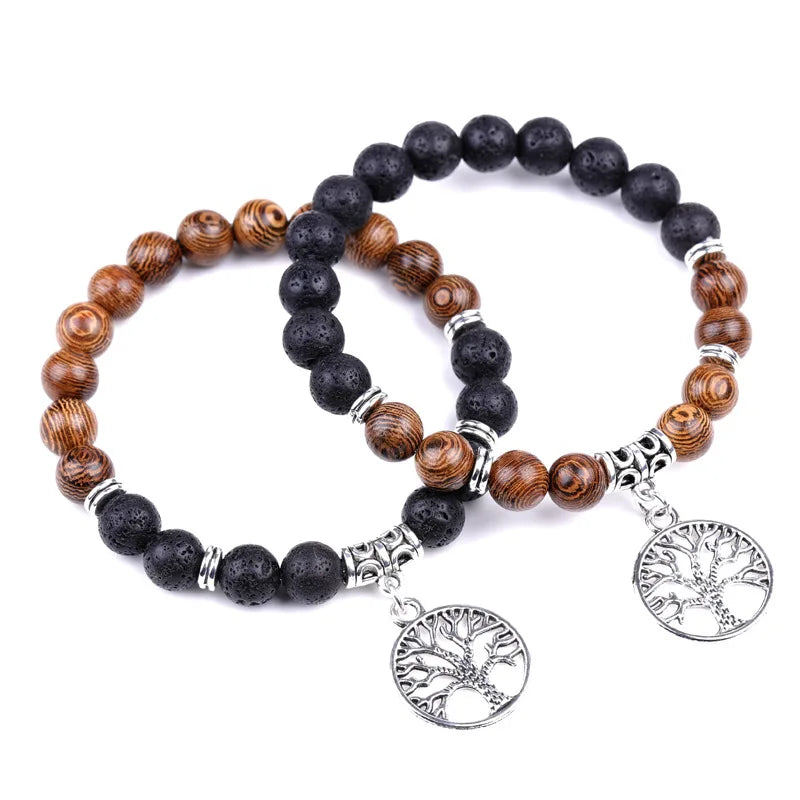 8mm Millettia Laurentii Wood Beads Lava Stone Elastic Essential Oil Stretch Diffuser Bracelet