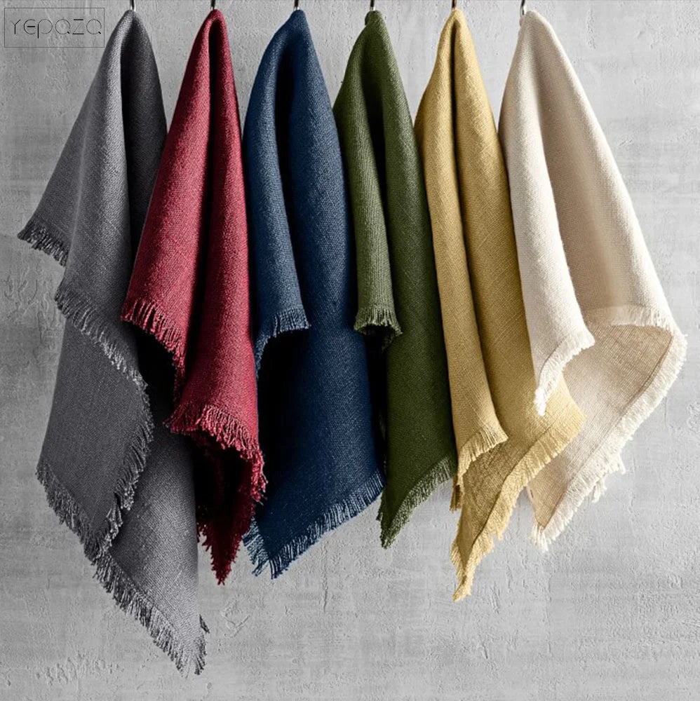 2022 Fringed Napkins Retro Linen Napkin Wedding Table Napkin