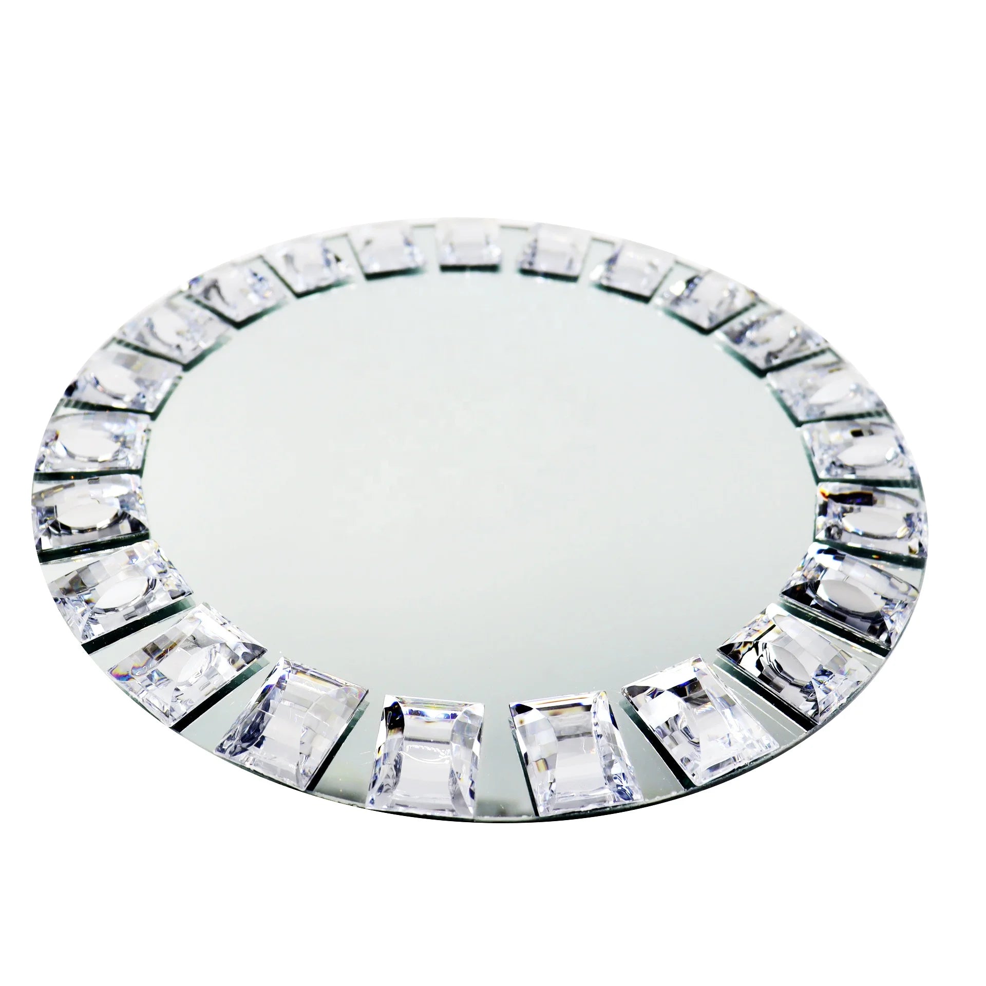Wholesale Eco-Friendly Durable Food Contact Safe Wedding Events Decoration Clear Beaded Mirror Glass Charger Plate