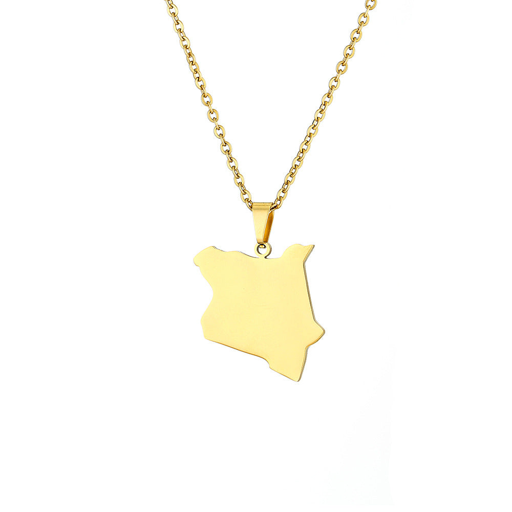 Logo Lasered Gold Silver Stainless Steel Kenya Map Pendent Necklace
