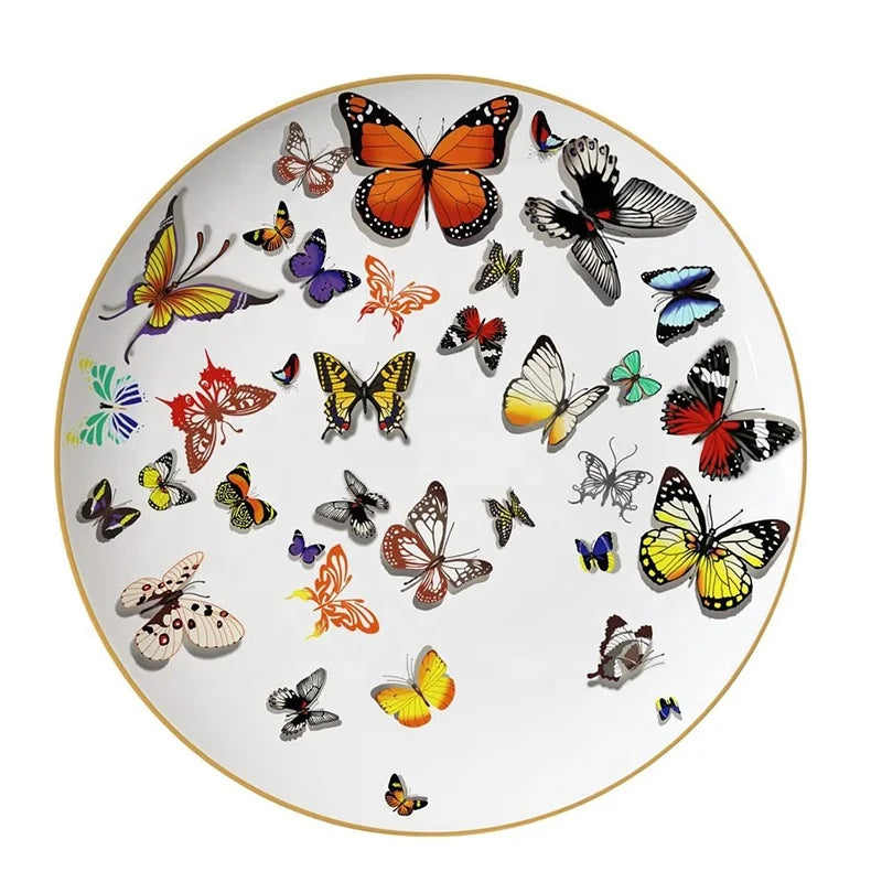 Nordic Style Household Tableware Eco-friendly Gold Rim Plate 6.5 Inch Butterfly Ceramic 8/10.5/12 Inch Porcelain Dinnerware Set"