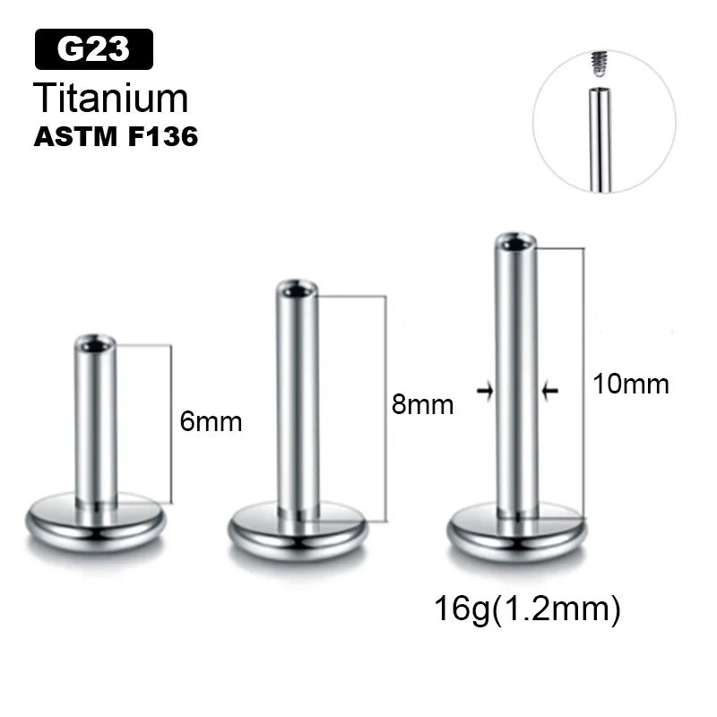 G23 Titanium F136 Fashion Multi-Specification T-Shaped Piercing Jewelry 16G 6/8/10mm Internal Tooth Rod Ear Studs Popular Nail