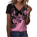 Fitspi Spring Summer Wholesale Independent Station Wish Women's Flower Print V Collar Short Sleeve Printing T-Shirt