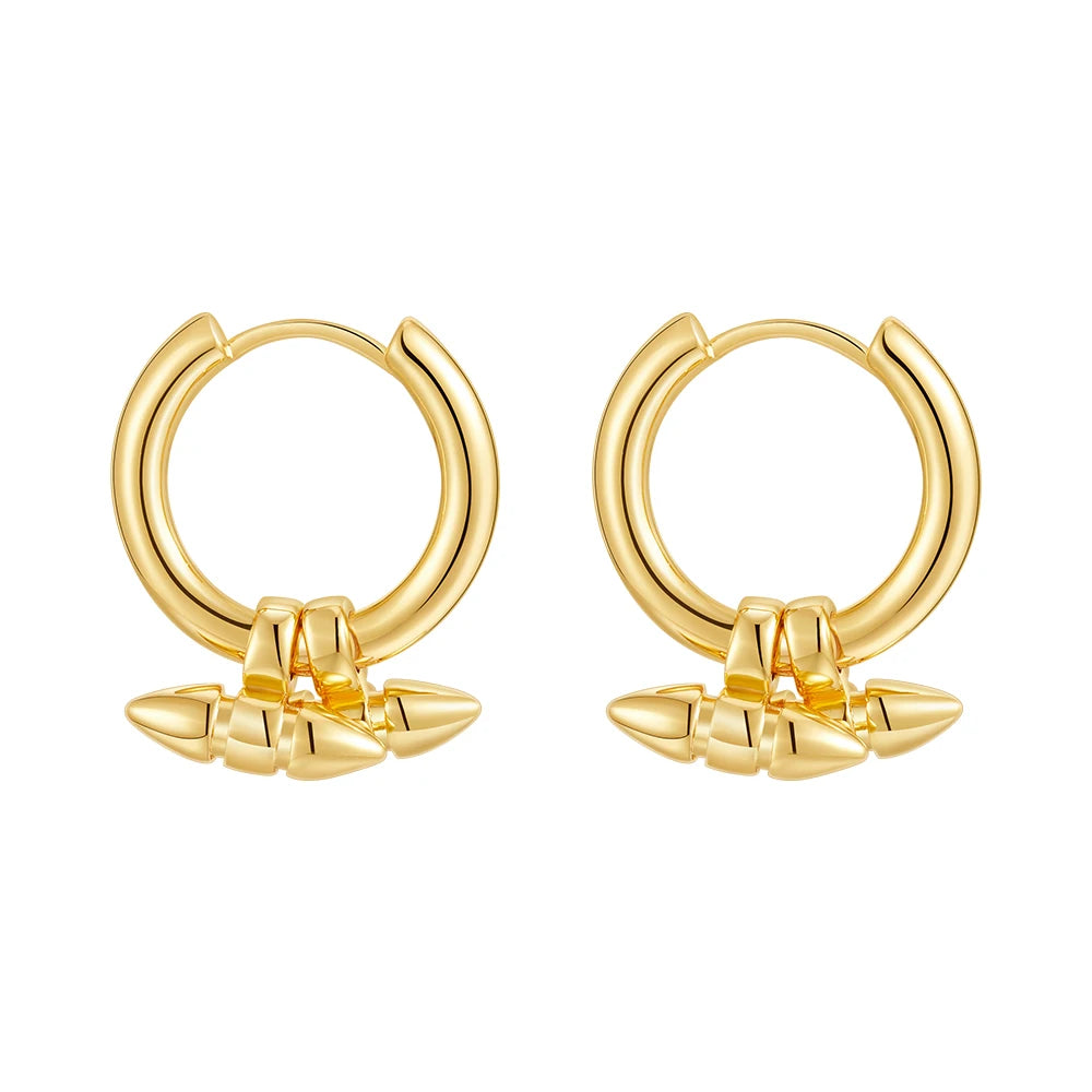 Latest 18K Gold Plated Brass Jewelry Geometric Irregular Rivet Pendant Huggie Earrings Hypoallergenic for Woman Earrings E241637