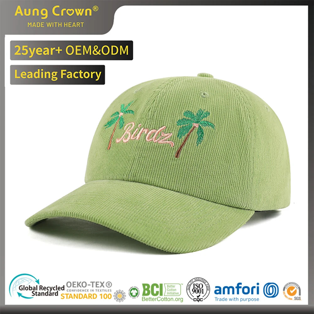 Custom Embroidered Hat Premium Quality 6 Panel Dad Caps Adjustable Baseball CapPlain Curved Brim Corduroy Hats