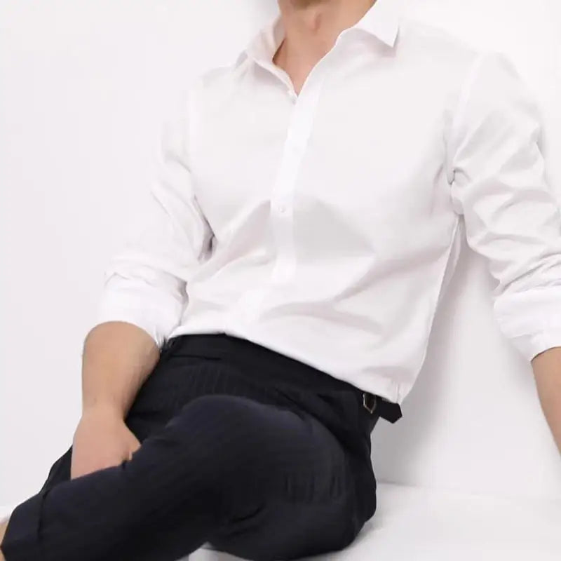 Wholesale Long Sleeve Shirt Men's Slim Fit No Iron Casual Inch Silk Elastic Business Men's Shirt for Young and Middle-aged Men