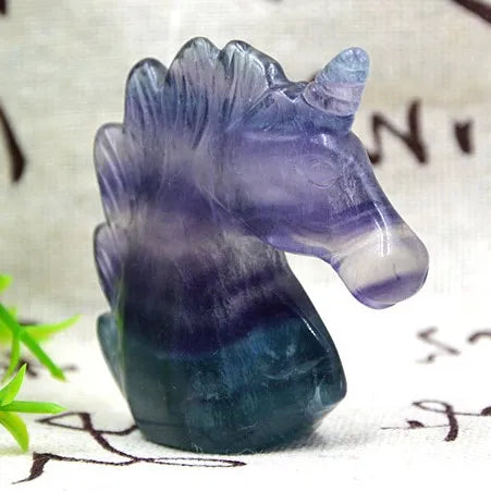 Huiying 50*50*18mm Wholesale natural gemstone fluorite animal carved unicorn carving