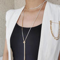 2021 Trendy Gold Plated Stainless Steel Chain Link Necklace Long Thin Crystals Gemstone for Women for Wedding Party Engagement