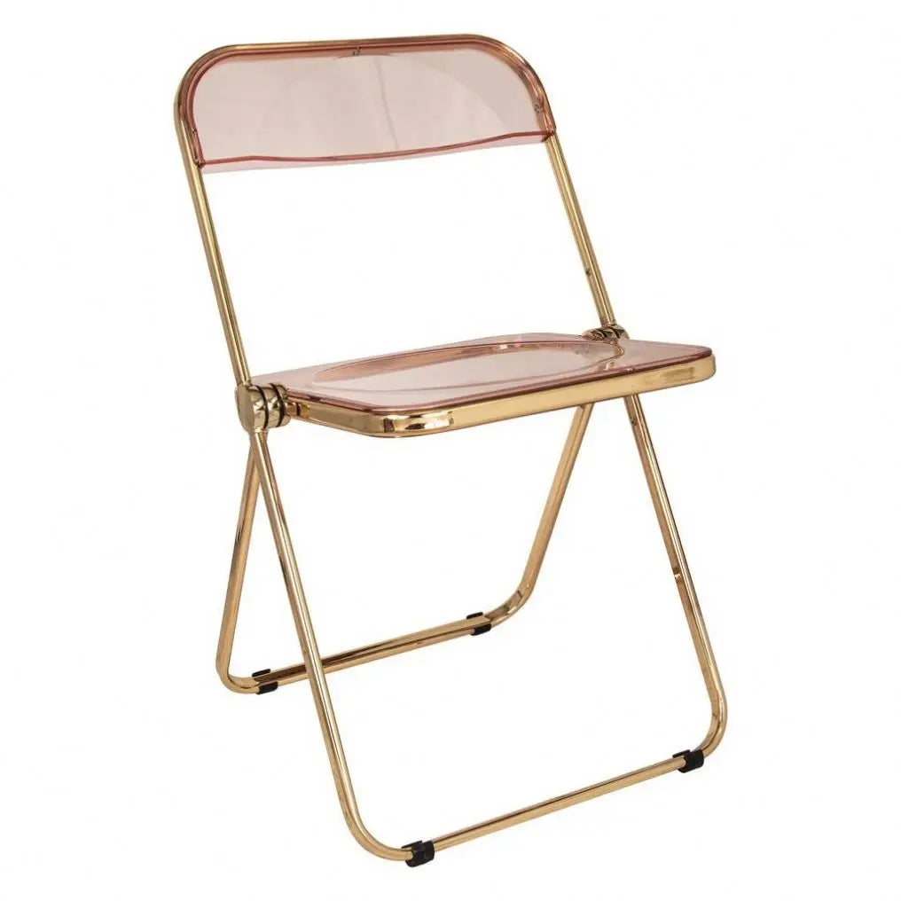 Modern Gold Frame White PC Plastic Acrylic Foldable Dining Chair-Portable for Home Office & Park Use