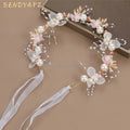 Sweet Princess Pearls Metal Flower Wreath Bride Wedding Hairbands Children Birthday Party Headwear