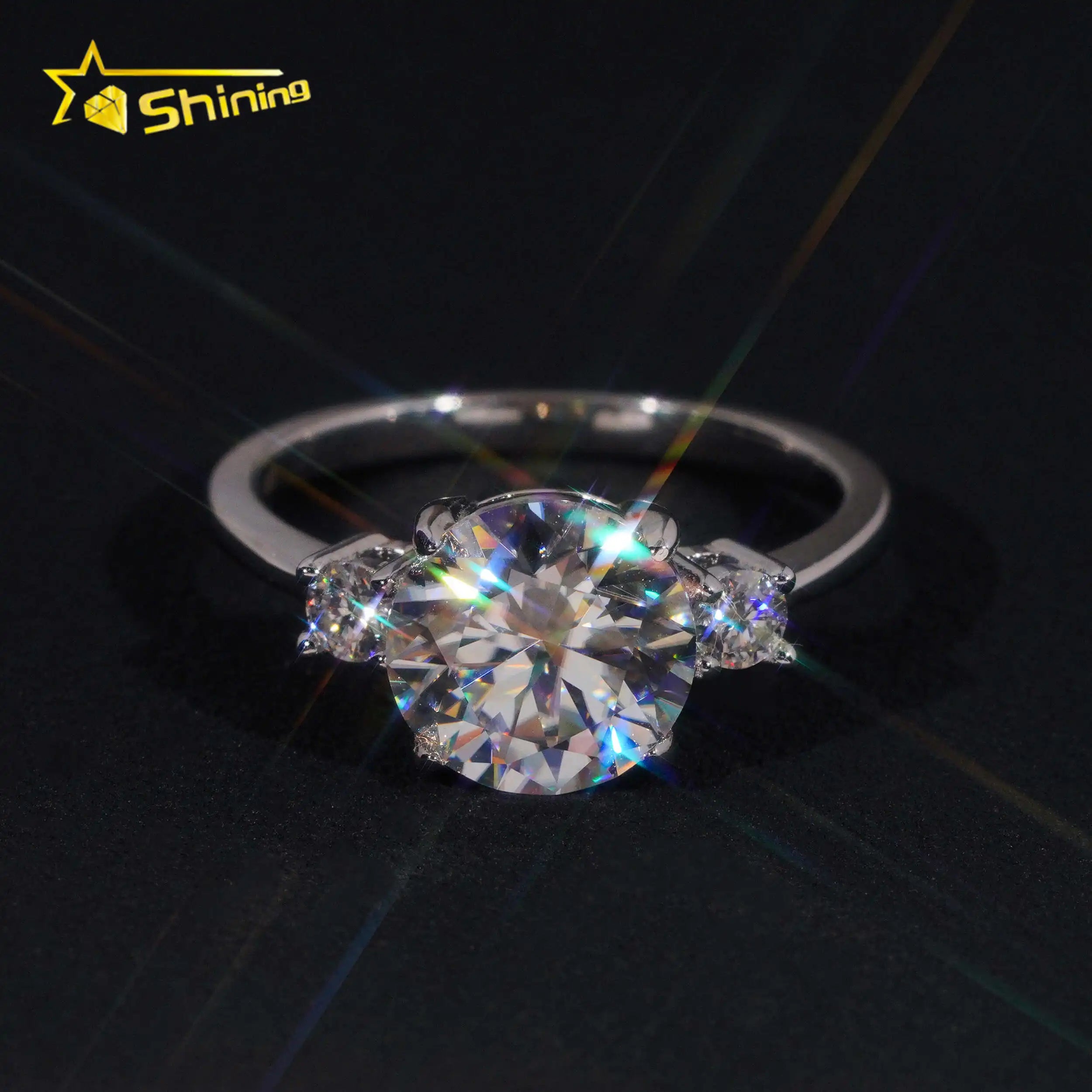 Fine Jewelry Classic Three Stones Design 3CT Round Moissanite Diamond Ring Custom 925 Silver GRA Certificated Moissanite Rings