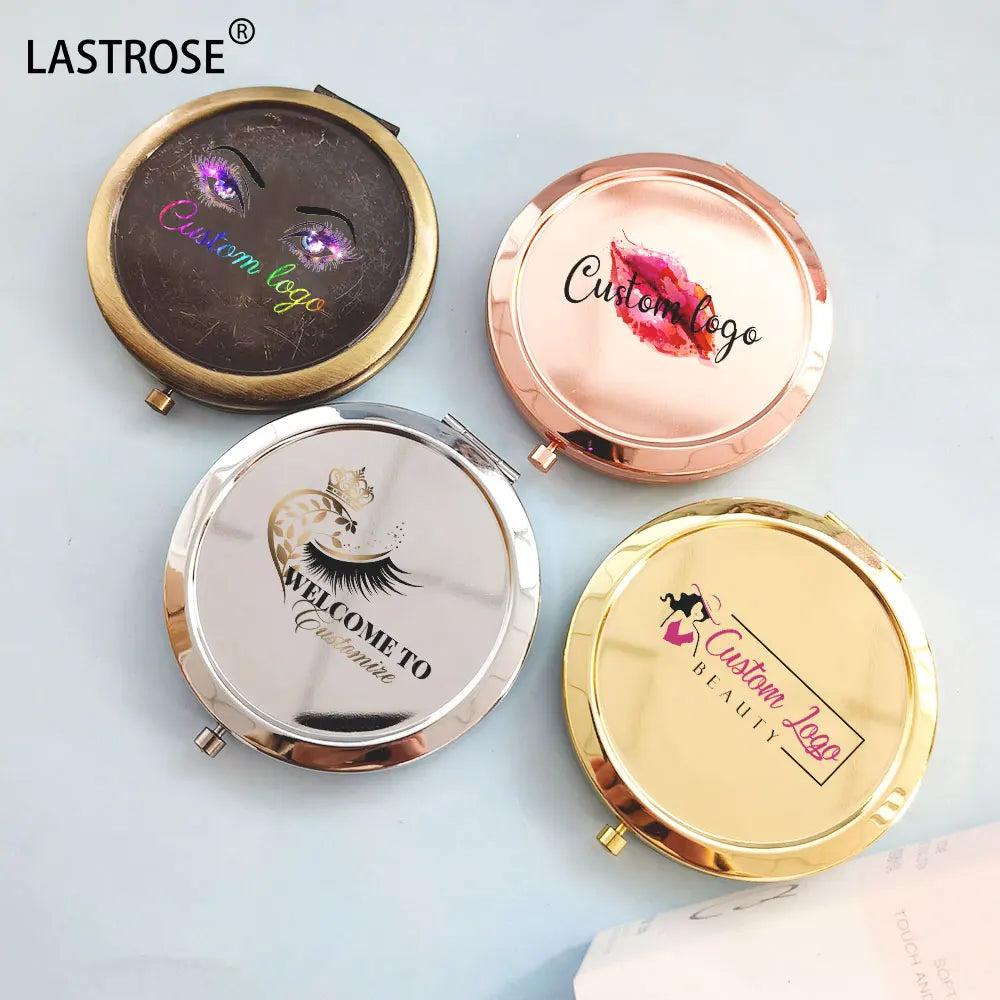 Make Your Own logo Portable Round Folded Mirrors Rose Gold Silver Pocket Making up for Personalized Gift
