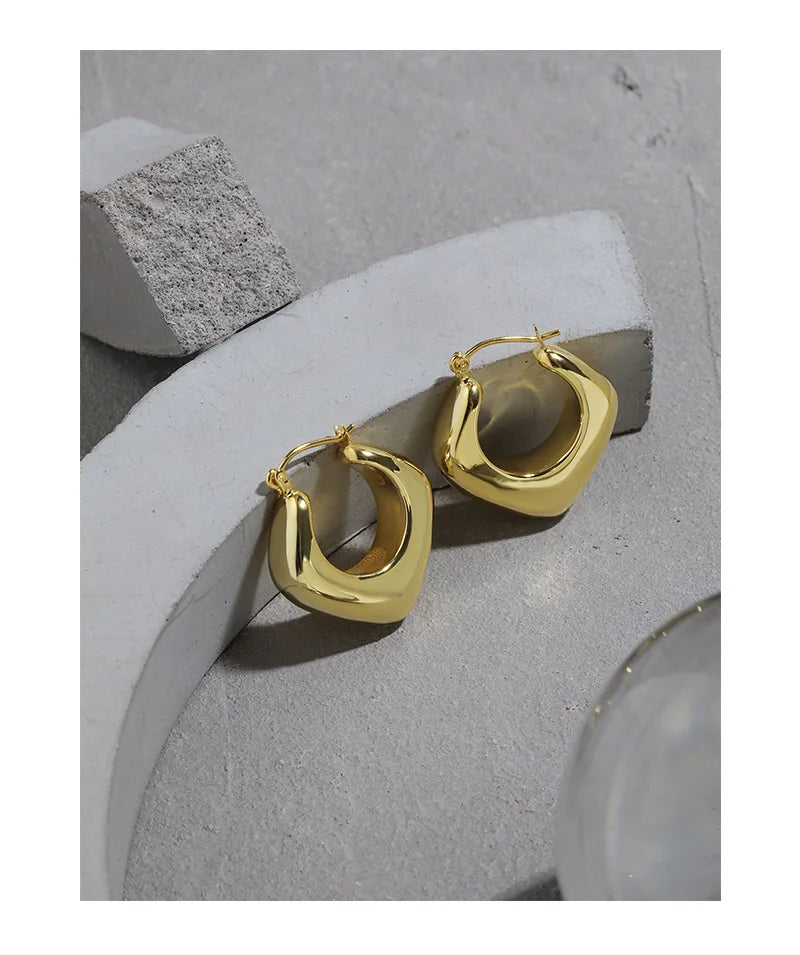 VIANRLA 925 Sterling Silver Handmade 18K Gold Geometric Hoop Earrings