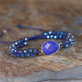 YueTong Blue Natural Stone Beaded Macrame Bracelet Braided Bracelets Center Lapis Lazuli  Charm Beaded Wrap Bracelet Jewelry Dro