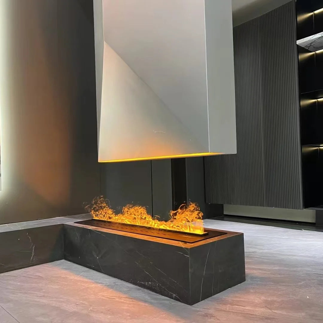 HomeKit Compliant Modern Design 750mm Fireplace Dual LED Flame SS304 Steel Water Vapor 20H Burn<30dB Insert Remote Control