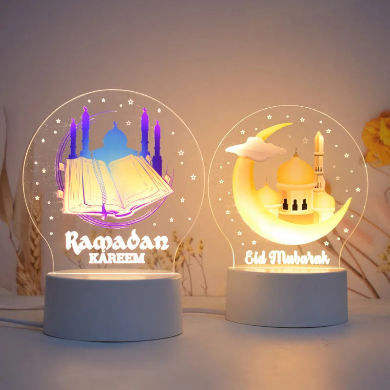 Islamic Gifts Antique Imitation Crafts EID Mubarak Ramadan Decorations Muslim Acrylic LED Night Lights Islamic Home Decor