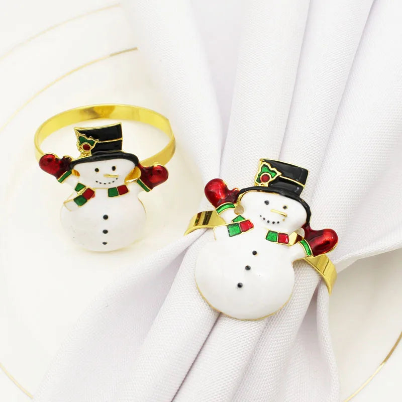 Cute Metal Napkin Rings Beaded Snowman Design Luxury Enamel Table Decoration Weddings Parties Stocked Christmas Napkin Holder