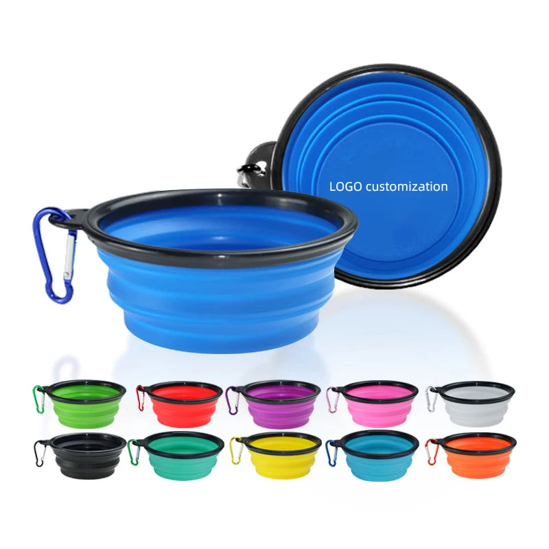 BPA Free Silicone Feeding Watering Pet Portable Water Bowl With Carabiners Travel Collapsible Dog Bowls