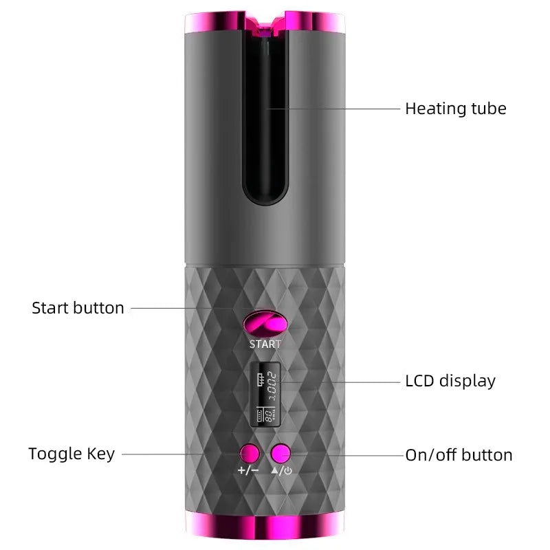 Electric Cordless Tourmaline Hair Curler LCD Display Automatic Portable Household Use 4-Temperature Fast Heating Multi-Style
