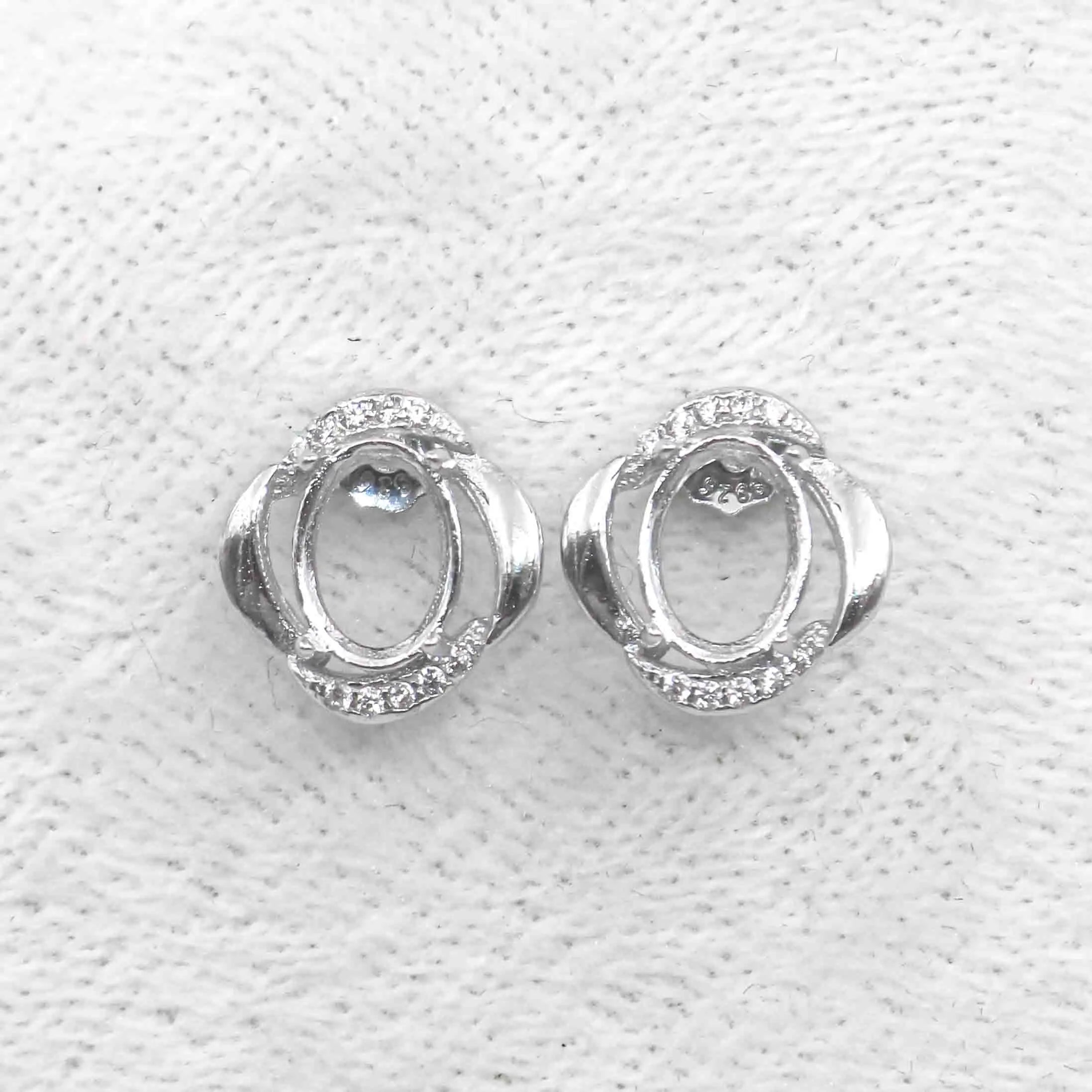 Sterling Silver 5*7mm Semi Mount Stud Earrings Empty Support Blank Claws Setting S925 Base Without Center Stone for DIY Inlay