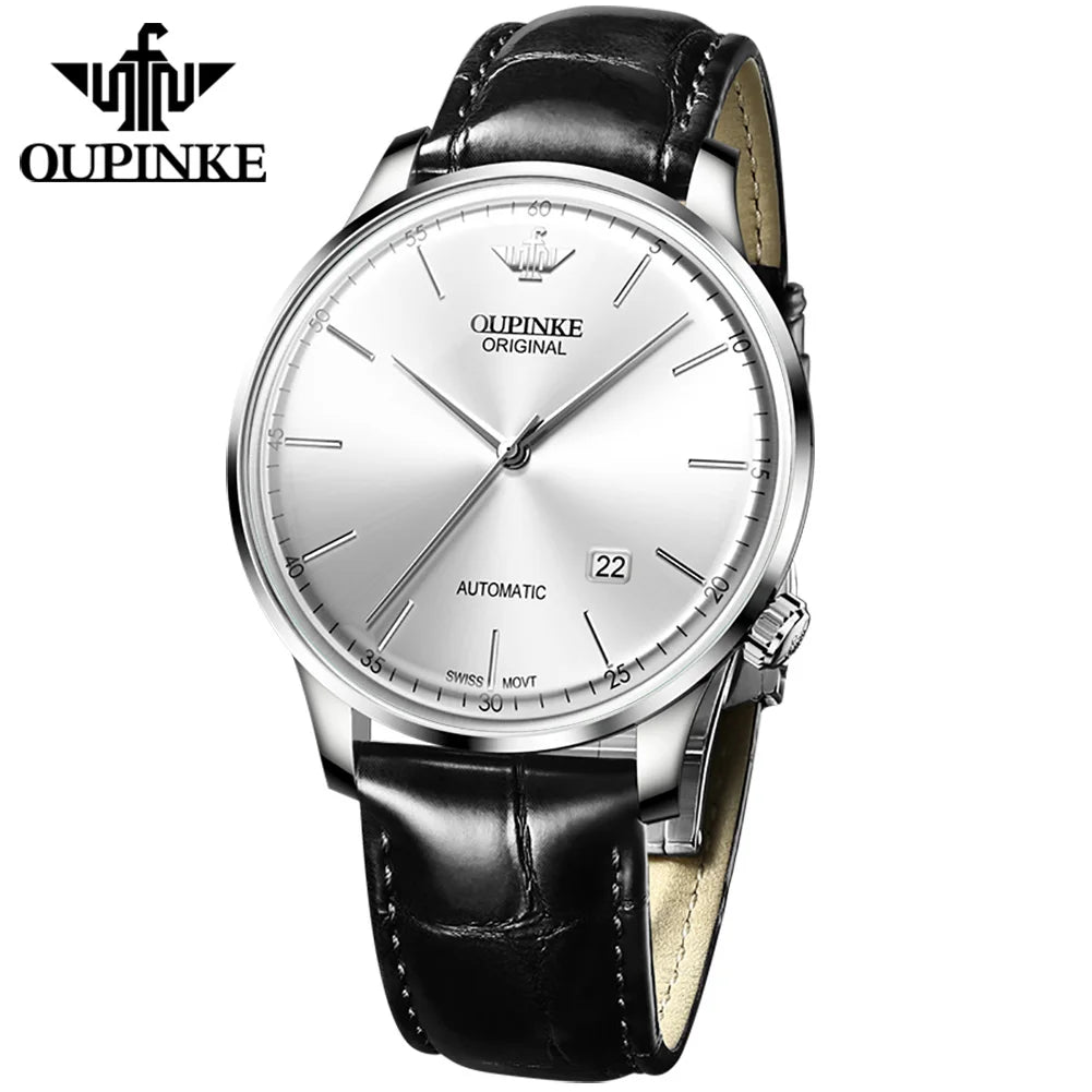 Oupinke 3269 Wholesale OEM Custom Waterproof Luminous Movement Brand Automatic Leather Strap Business  Men's Mechanical Watch