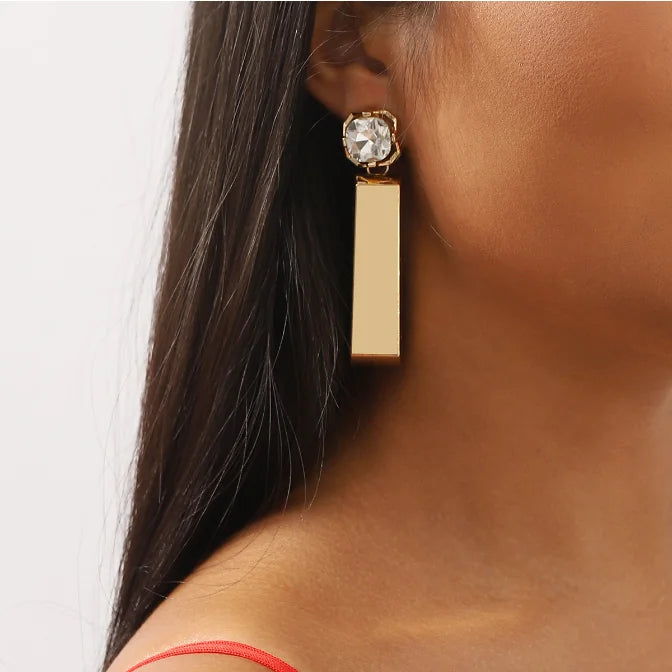 New ZA Earring Statement Crystal Metal Geometry Drop Earrings for Women Fashion Jewelry Holiday Party Accessories