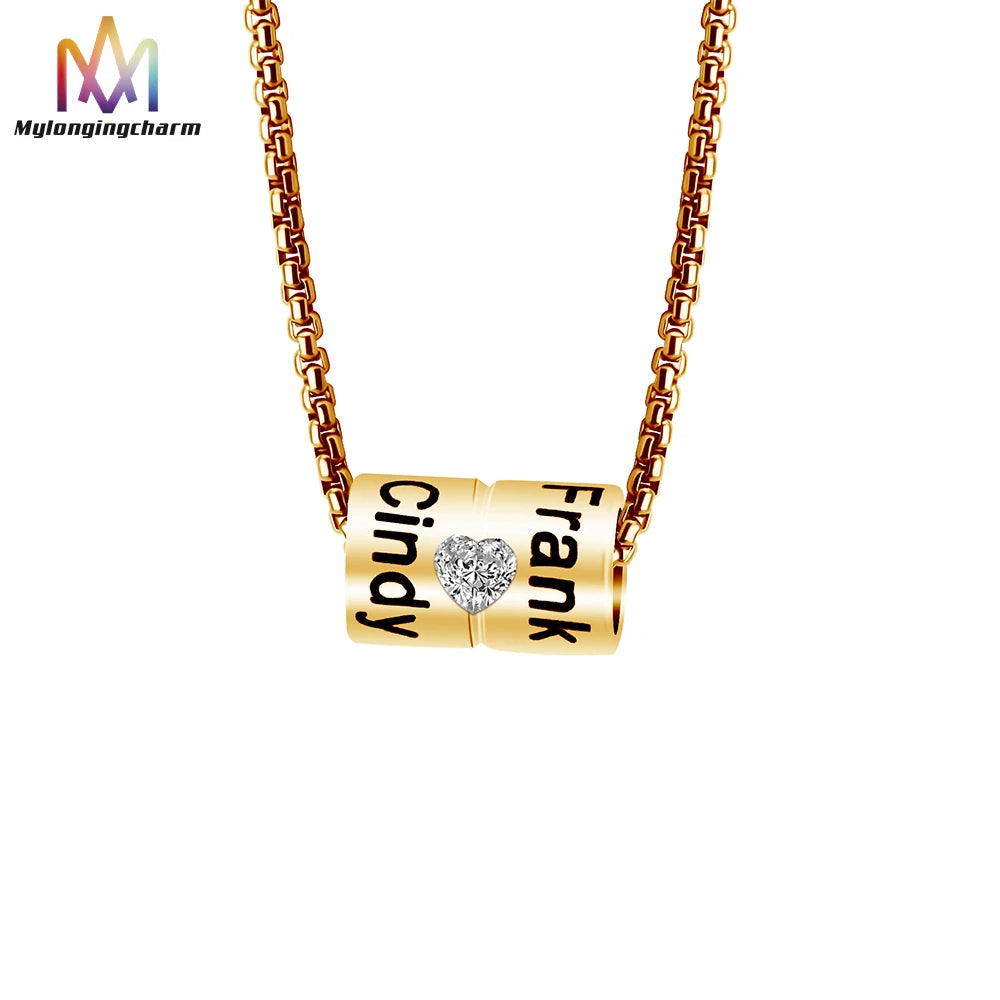 Custom Couple Name Necklaces for Women Heart Cubic Zircon Charm Gold Plated Brass Jewelry Valentines Day Gift