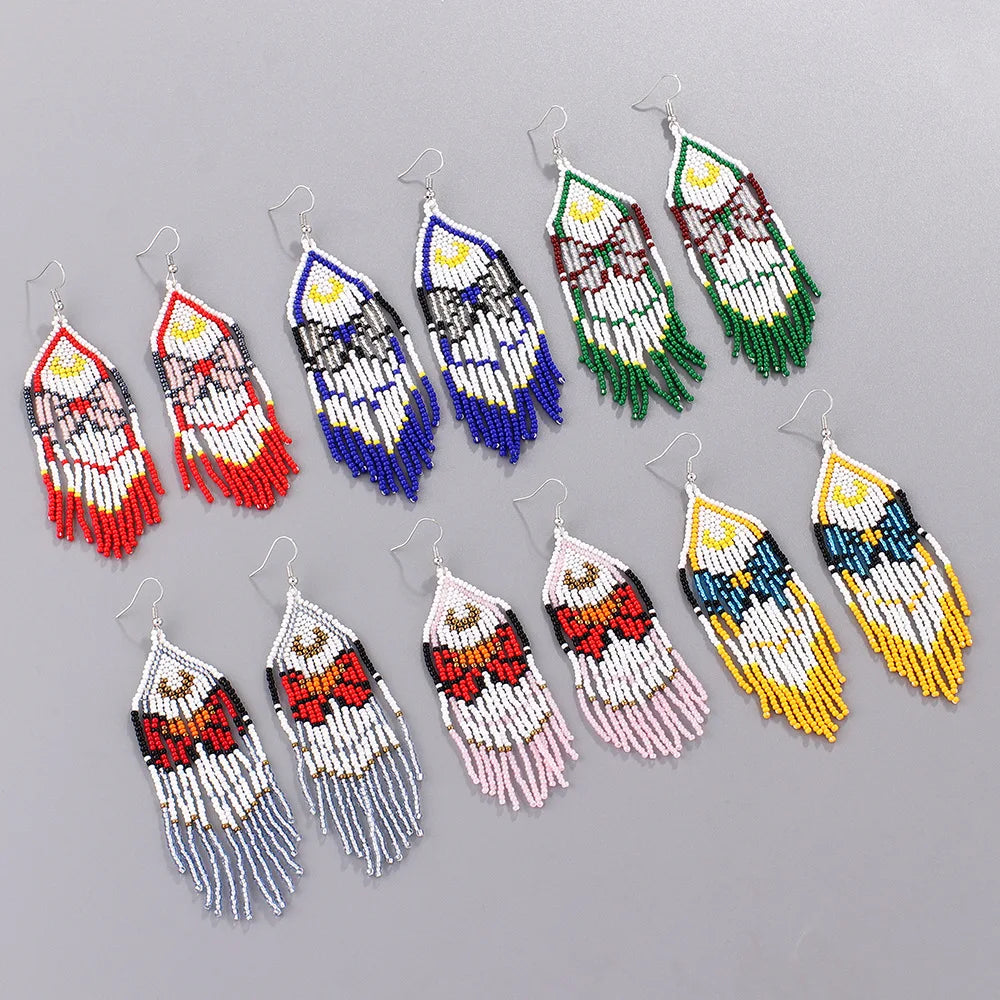 Wholesale Glass Seed Rice Seed Beads Beaded Bohemian Seed Bead Tassel Earrings Jewelry Earraring for Women