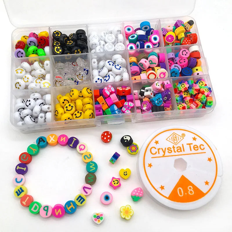 375 Pieces Acrylic Bead Kit for Bracelet Making  Fruit Letter Clay Beads Set for DIY
