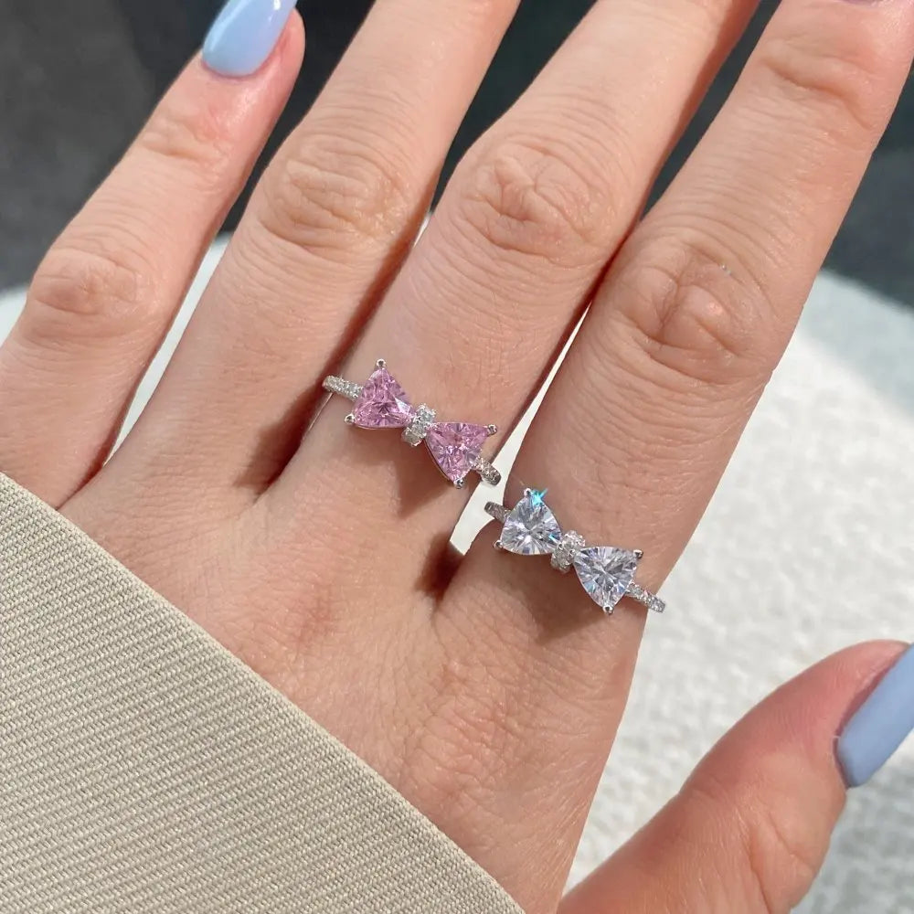 Cute Fancy Pure 925 Sterling Sliver Bow Ties Shaped Zircon Engagement Wedding Rings for Women Jewelry