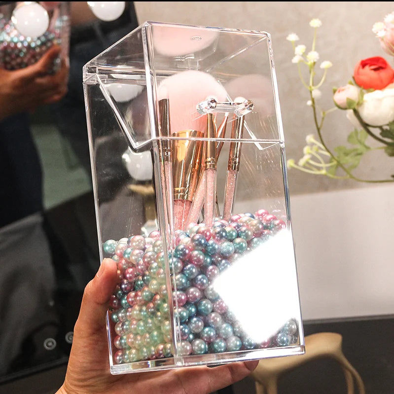 Luxury Diamond Handle Acrylic Makeup Organizer with Brush Holder