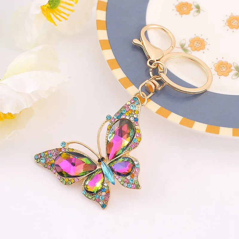 Fashion Crystal Rhinestone Butterfly Keychain Cute Insect Key Chain Creative Glitter Car Bag Charm Key Ring Pendant