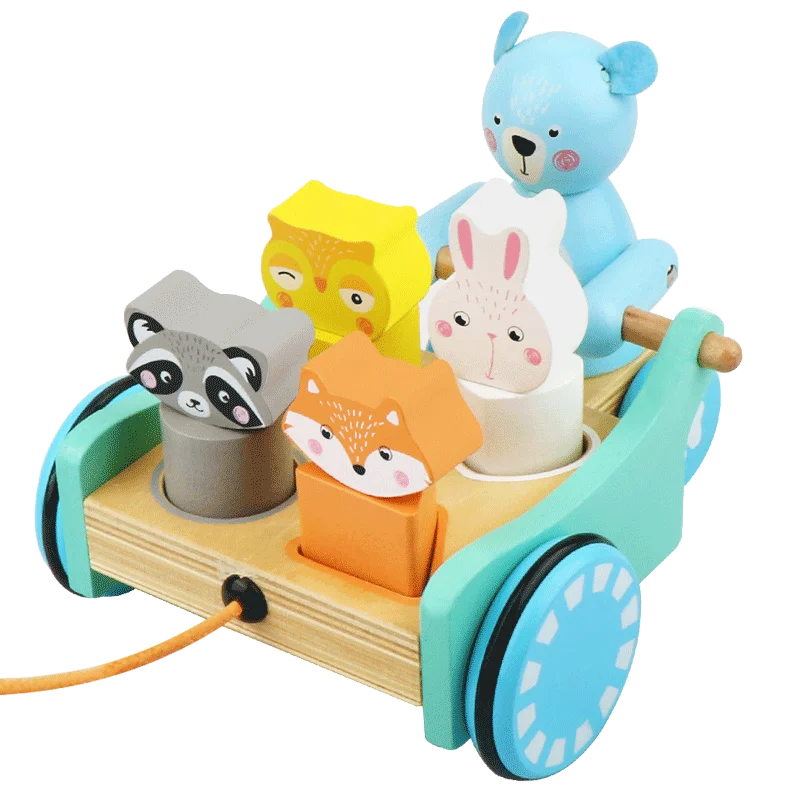 2021 New Multi-function Educational Shape Matching Blocks Wooden Toy Cars Pull Along Toy